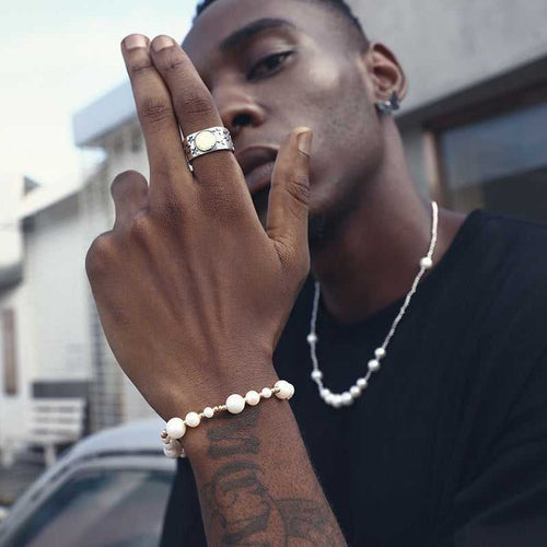 14K Gold - plated Natural Pearl Separated Bead Patchwork Bracelet For Men's Hip - hop Necklace - Dapper All Day