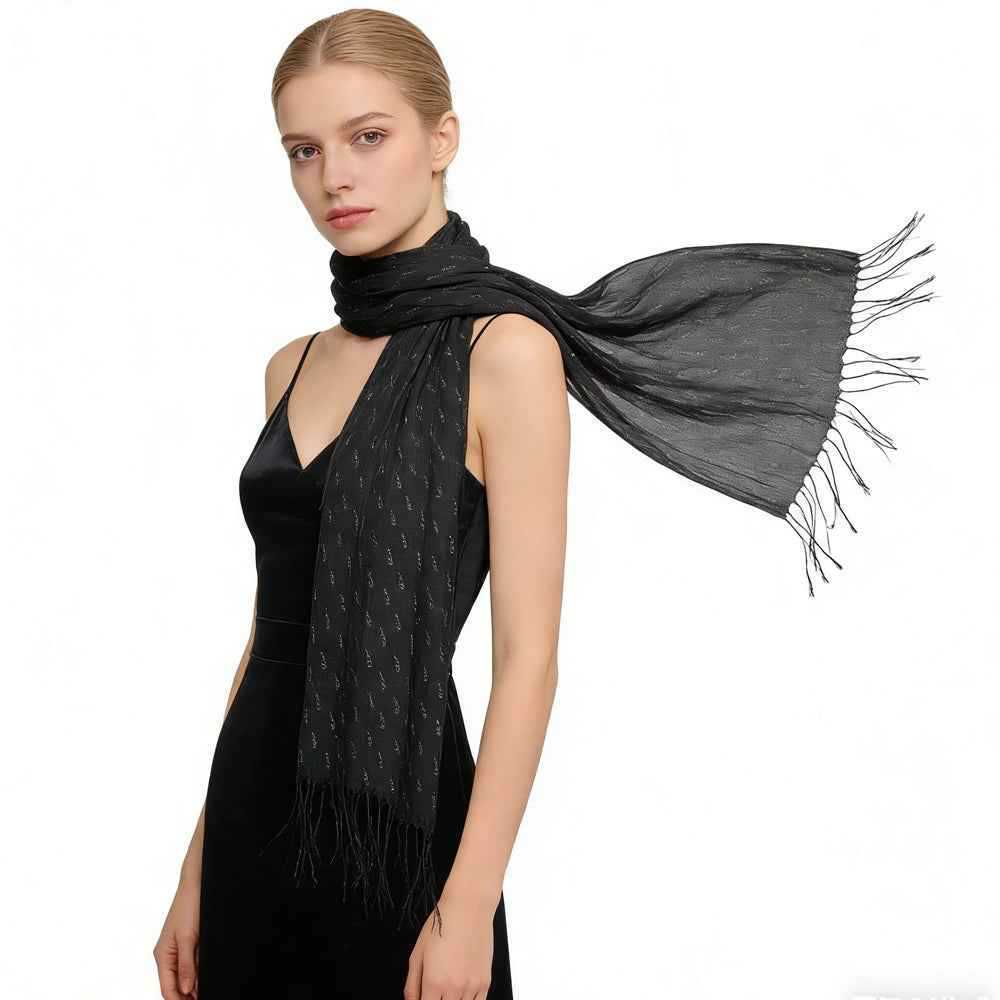 2pcs Elegant Abstract Evening Scarf,Black Printed Scarf,Versatile Everyday Scarf ,Pairs With All Casual Outfits,Office Appropriate Subtlety For Women Men - Dapper All Day