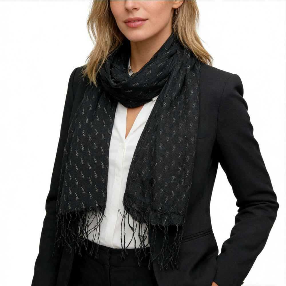 2pcs Elegant Abstract Evening Scarf,Black Printed Scarf,Versatile Everyday Scarf ,Pairs With All Casual Outfits,Office Appropriate Subtlety For Women Men - Dapper All Day