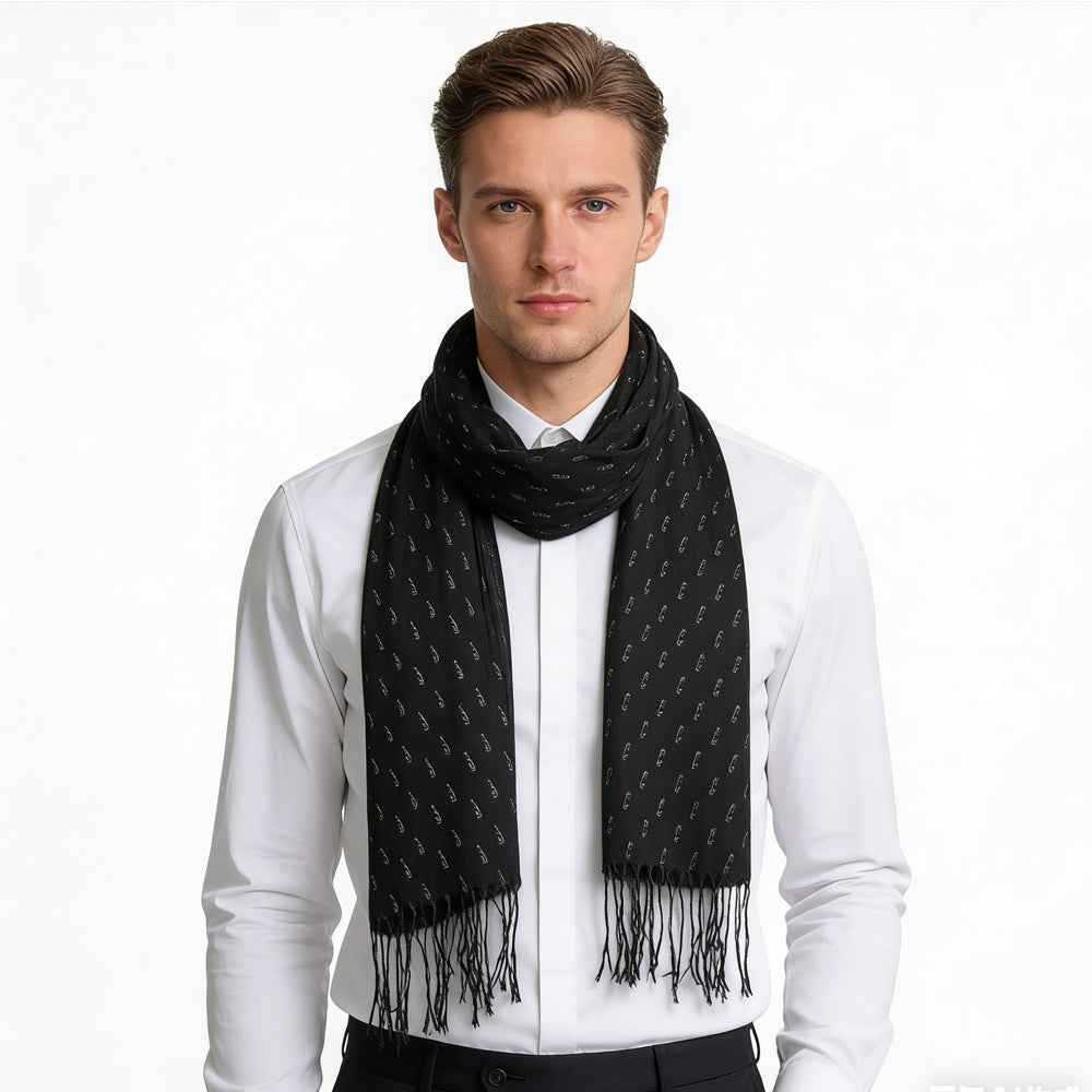 2pcs Elegant Abstract Evening Scarf,Black Printed Scarf,Versatile Everyday Scarf ,Pairs With All Casual Outfits,Office Appropriate Subtlety For Women Men - Dapper All Day